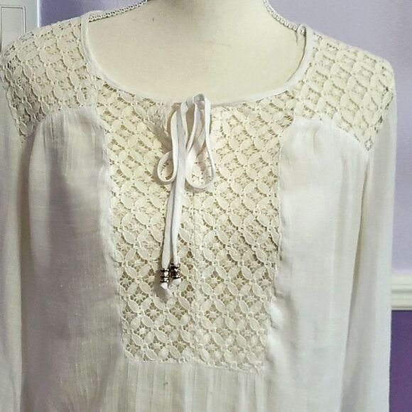 AGB Boho Romantic Off white Laced Peasant Top - Picture 2 of 10